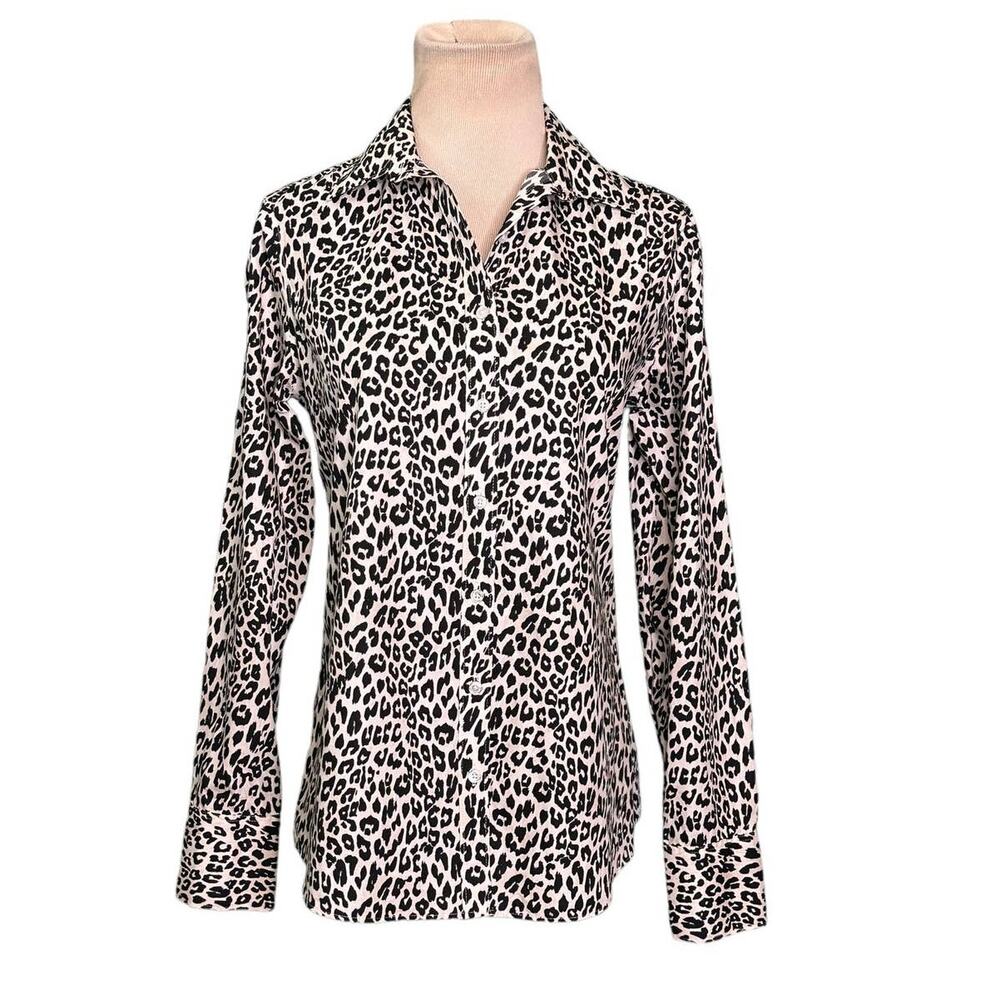Land’s End animal print long sleeves buttoned blouse size 2 - Picture 1 of 11